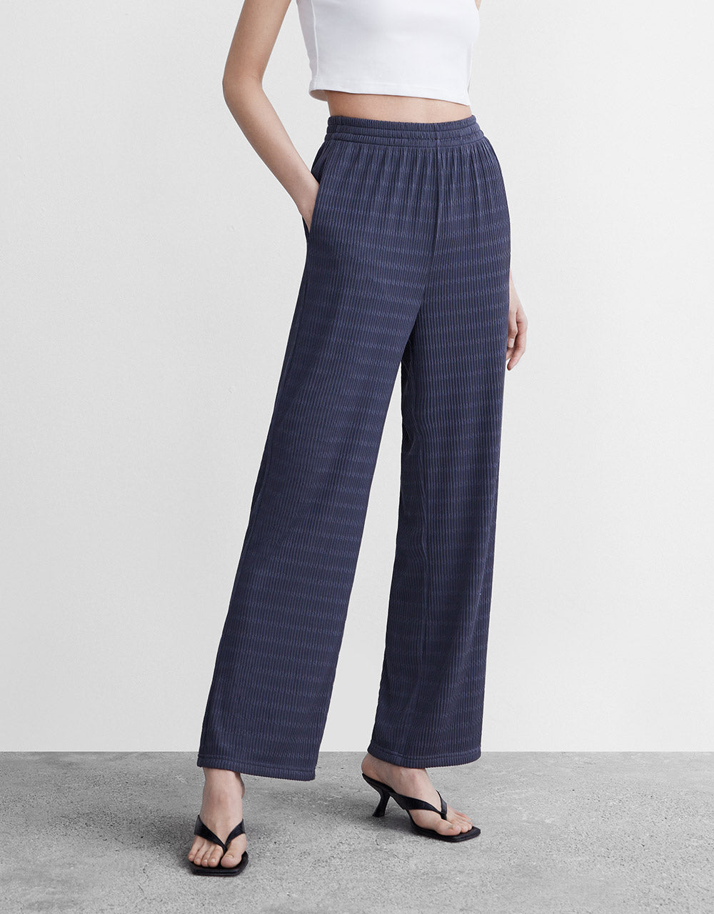 Elastic Waist Textured Pants