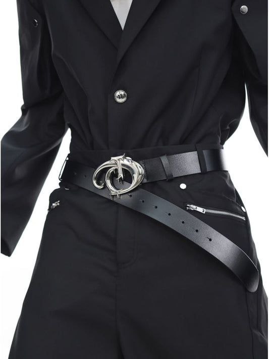 Metal logo PU leather belt