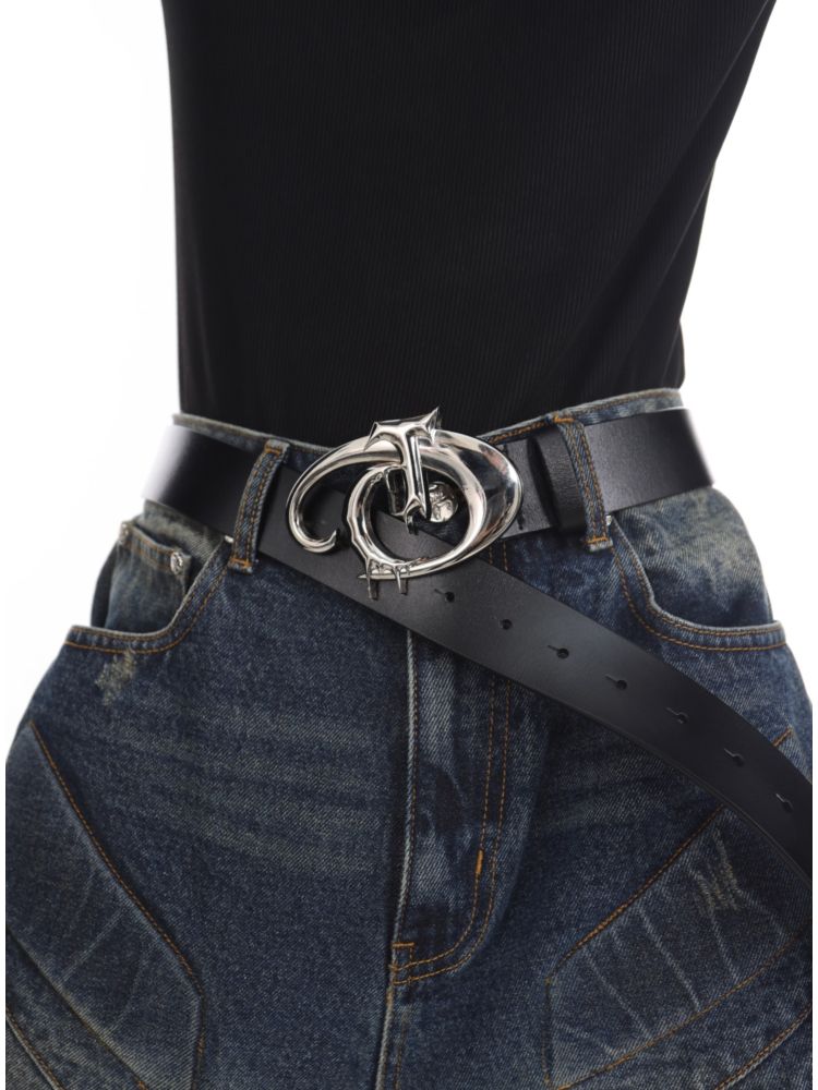 Metal logo PU leather belt