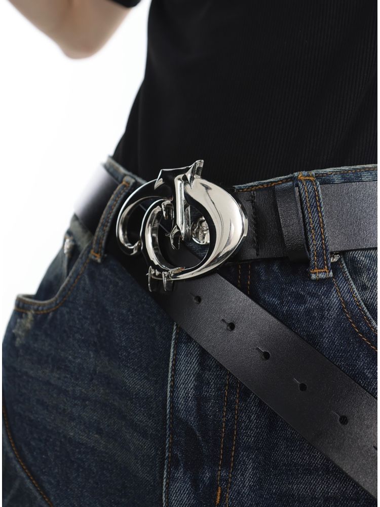 Metal logo PU leather belt