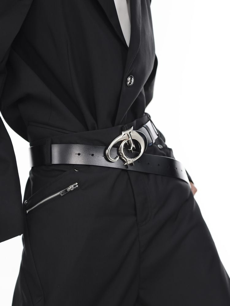 Metal logo PU leather belt