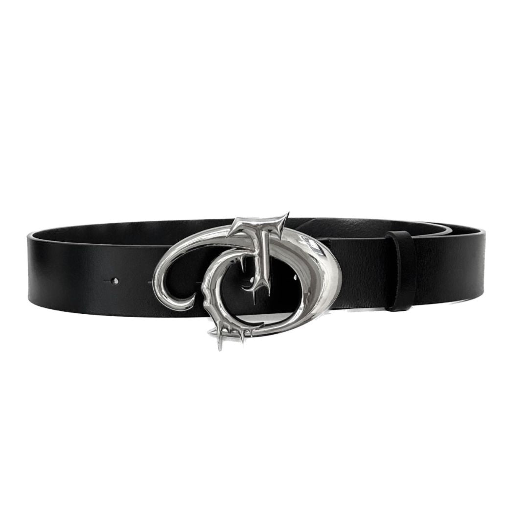 Metal logo PU leather belt