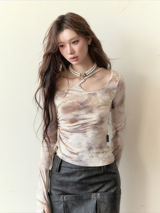 Drawstring Tie Irregular Long-sleeve Top