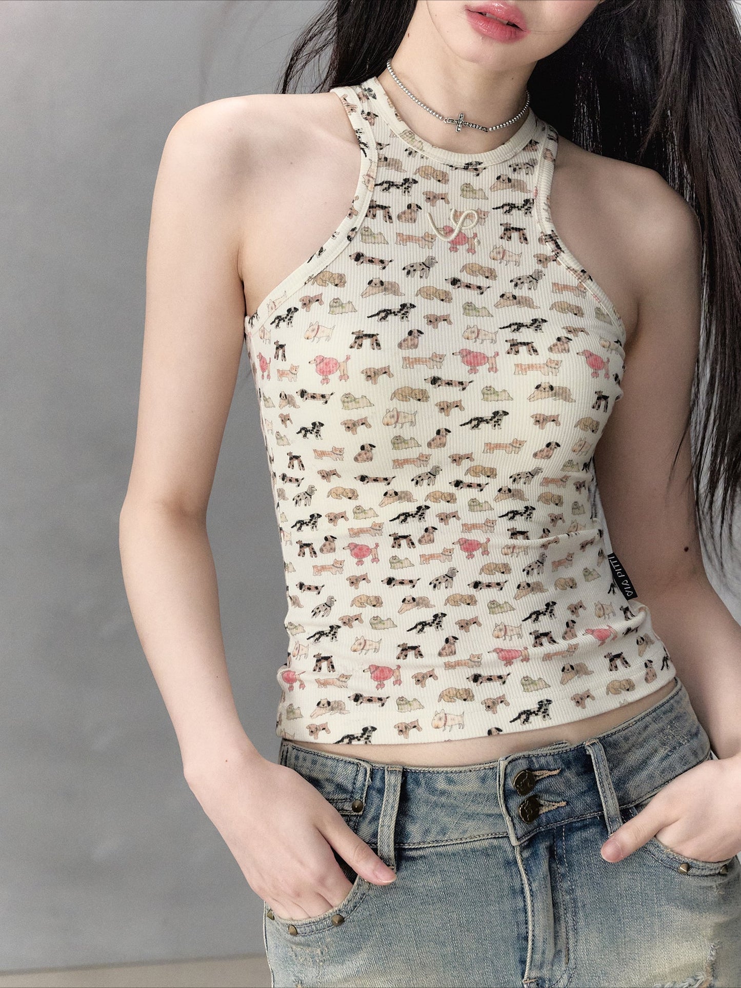 Miscellaneous Items Print & Puppy Print Slim-fit Camisole