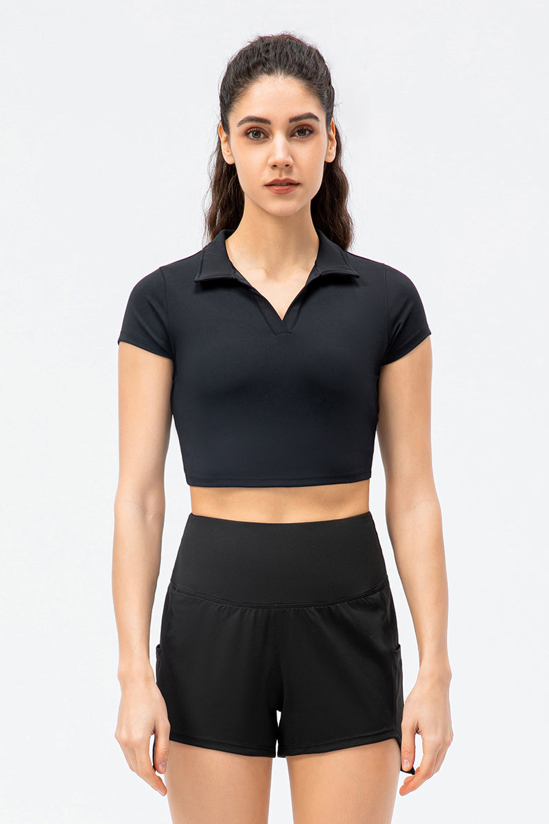 라펠 칼라 반소매 폴로셔츠