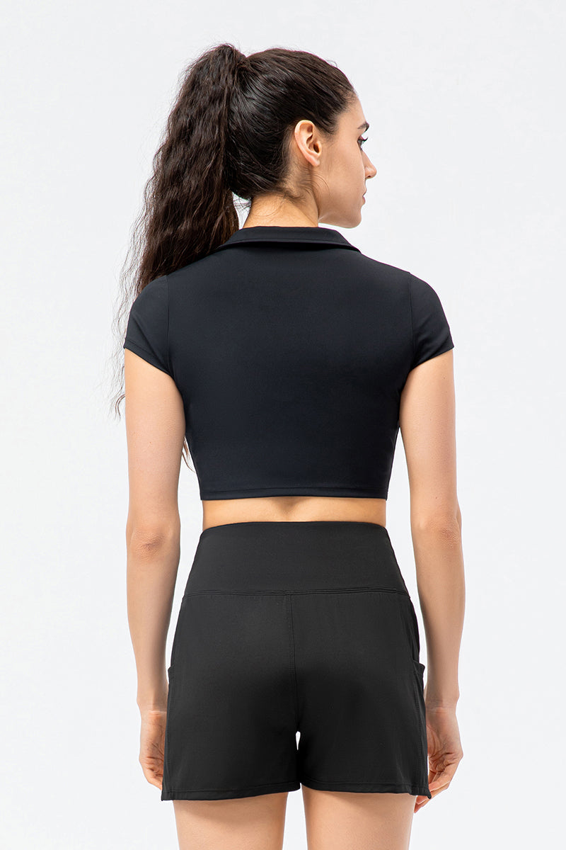 라펠 칼라 반소매 폴로셔츠