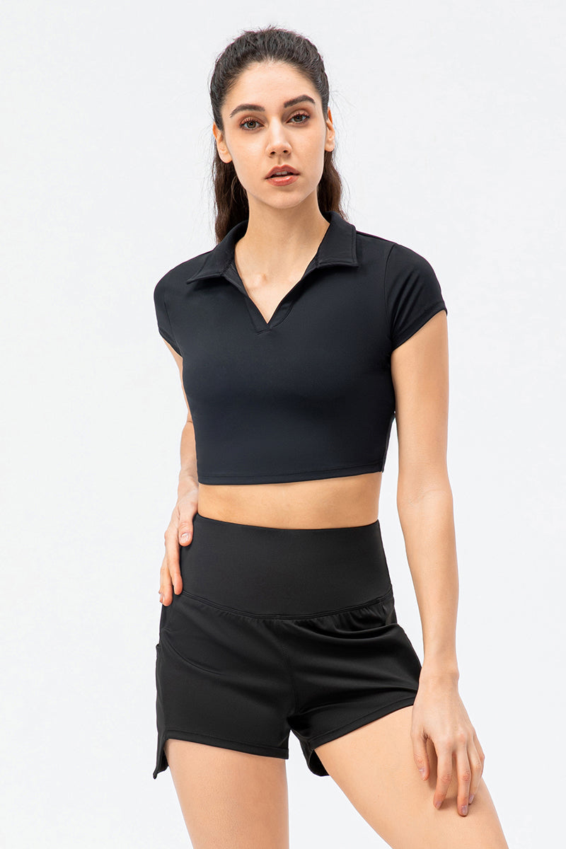 라펠 칼라 반소매 폴로셔츠