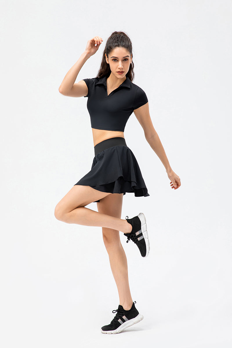 라펠 칼라 반소매 폴로셔츠