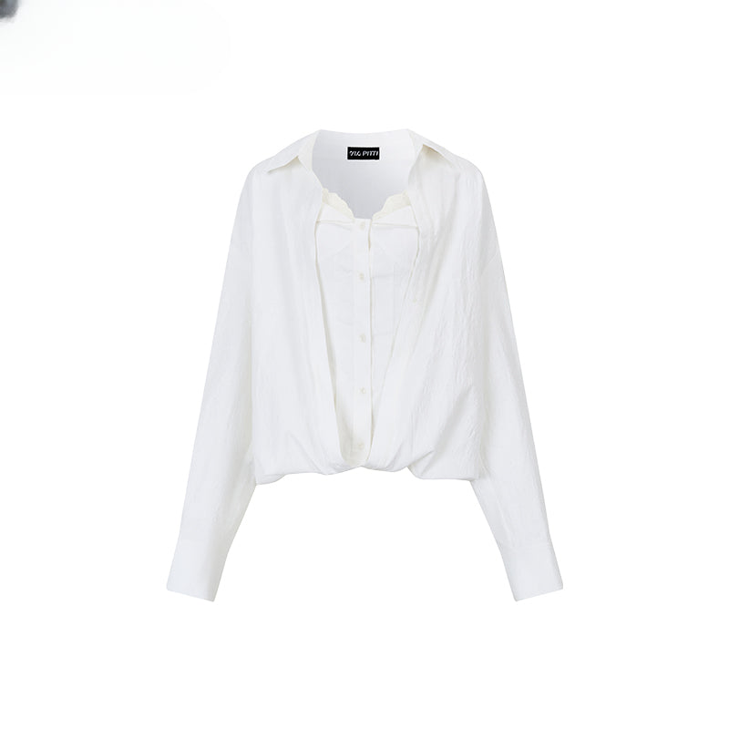 White Jacquard Faux Two-piece Shirt