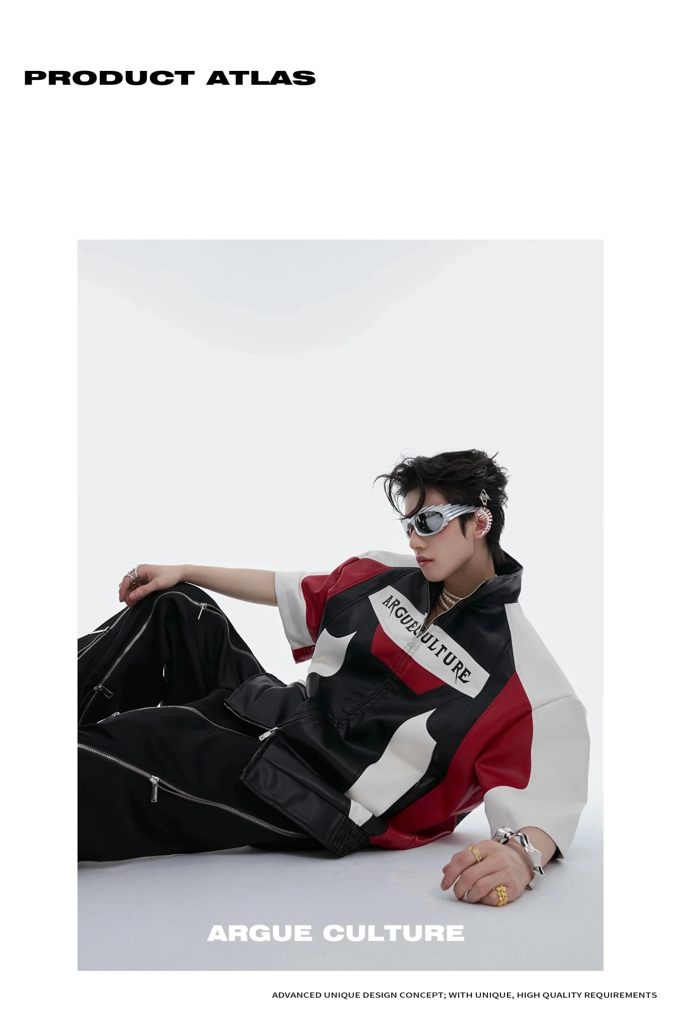 Avant-Garde Color Block Biker Faux Leather Jacket with Deconstructed