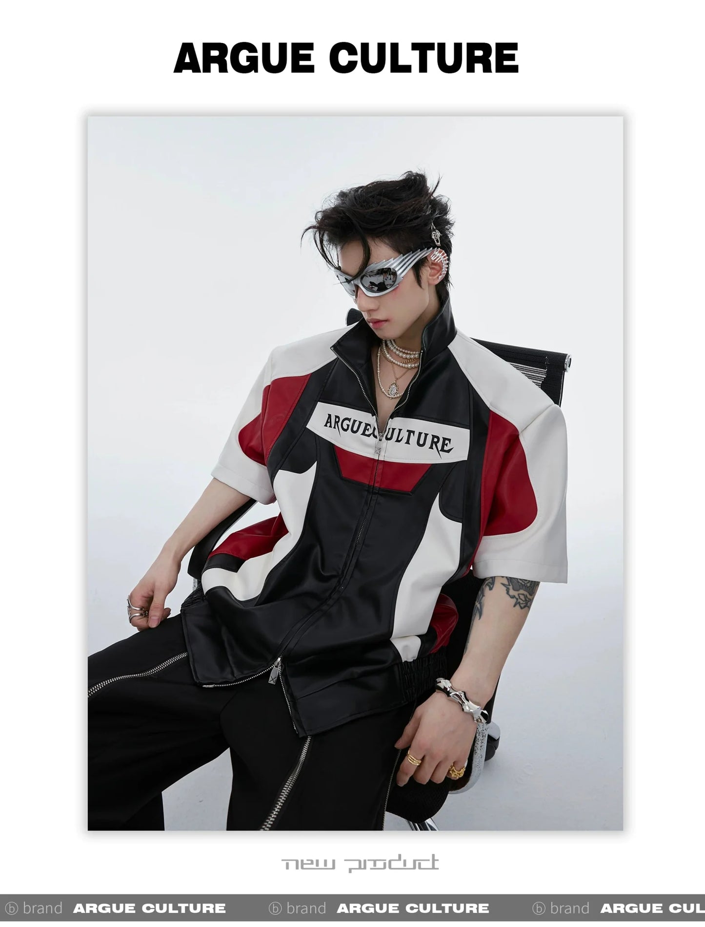 Avant-Garde Color Block Biker Faux Leather Jacket with Deconstructed