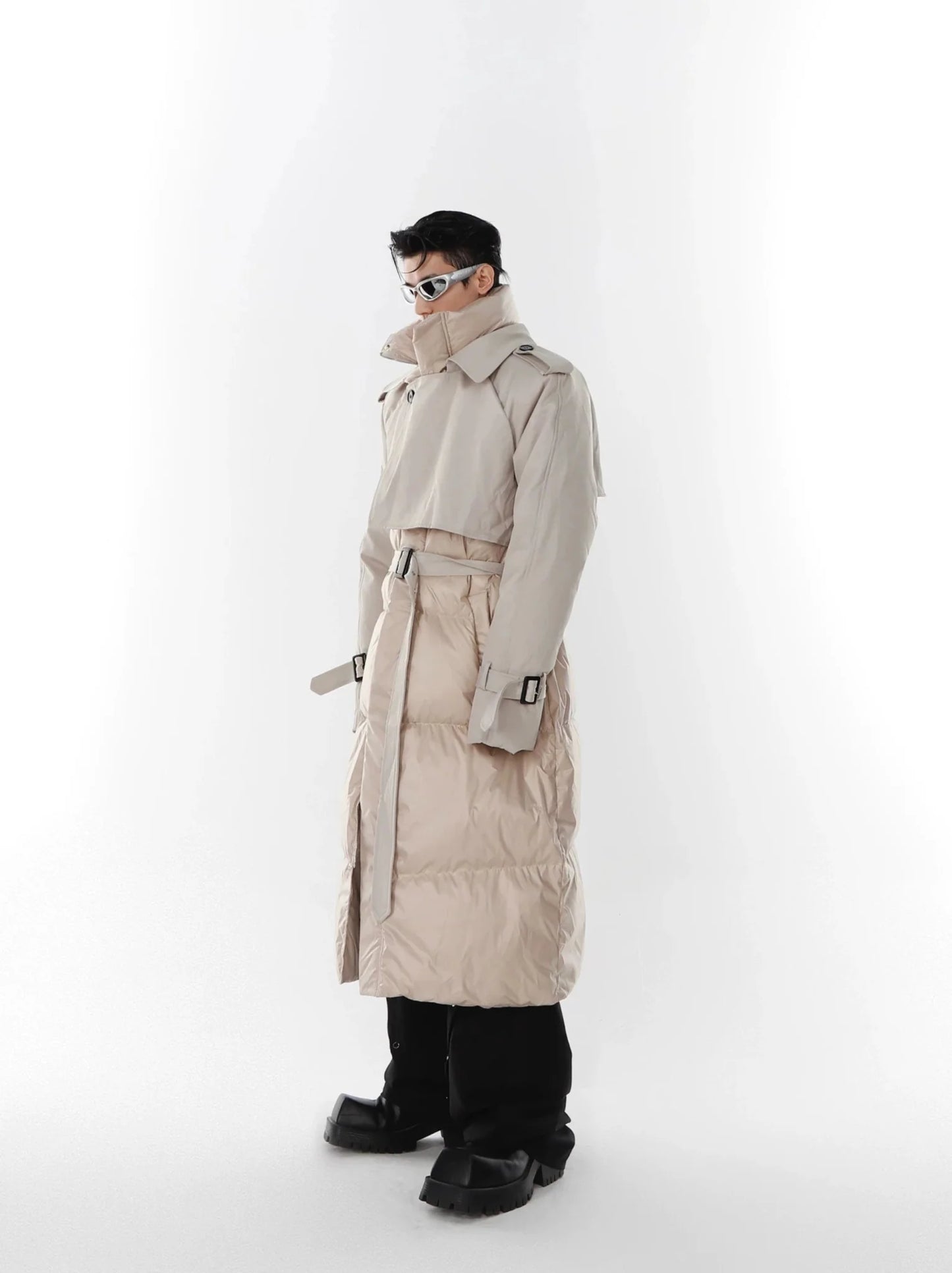 Avant-Garde Deconstructed Down Coat | Two-Piece Long Trench and Puffer Jacket