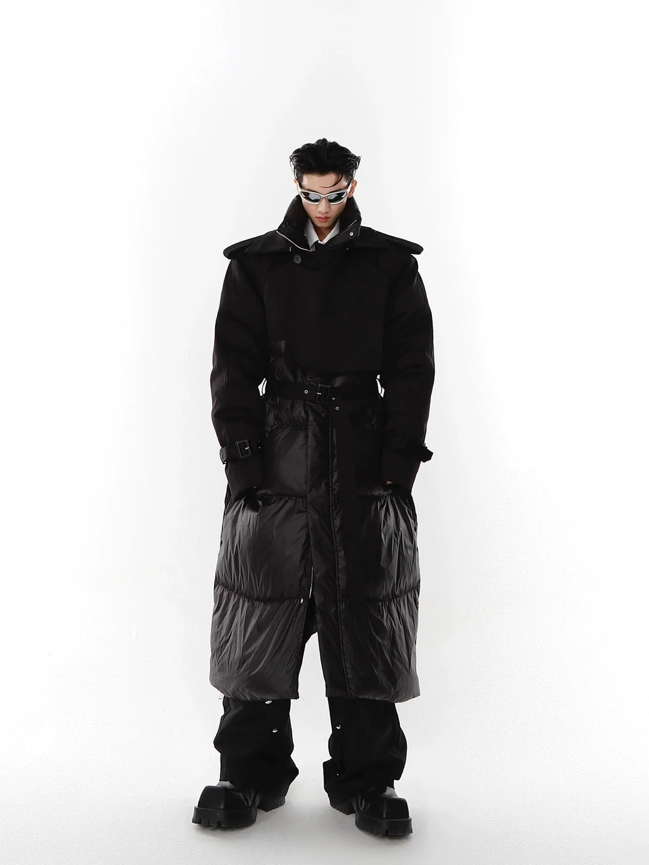 Avant-Garde Deconstructed Down Coat | Two-Piece Long Trench and Puffer Jacket