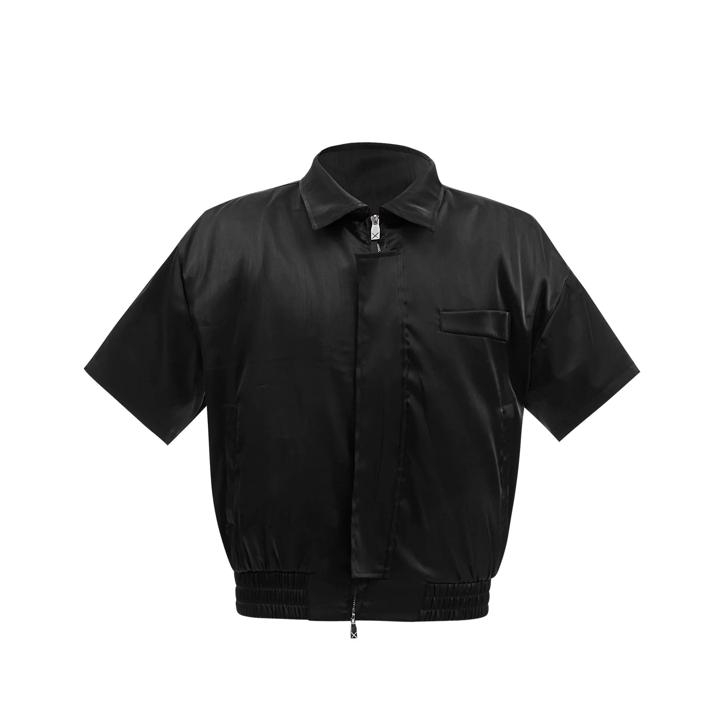 Avant-Garde Liquid Gloss Short Sleeve Shirt Loose Fit Textured Design