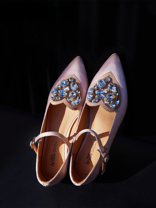 Silk Rhinestone Heart Mary Janes