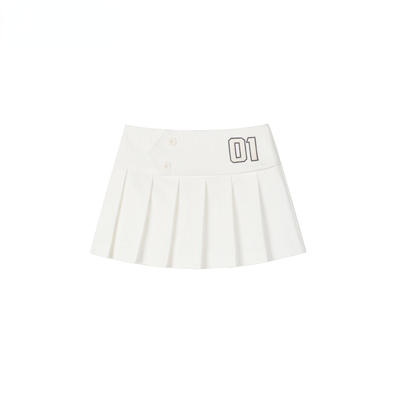 Oak Ash & White Asymmetrical Waist Pleated Skirt