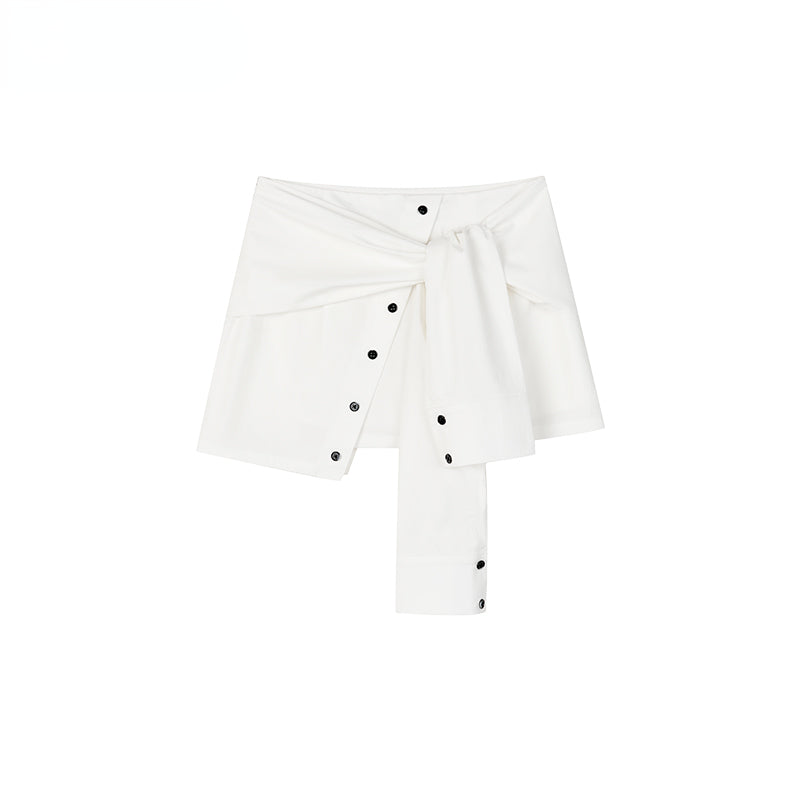 White & Blue Patchwork Belted Irregular Skirt