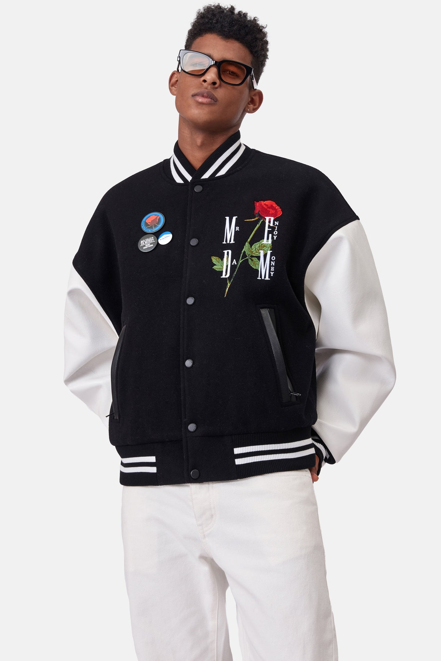 MEDM 자수 로즈 베이스볼 재킷