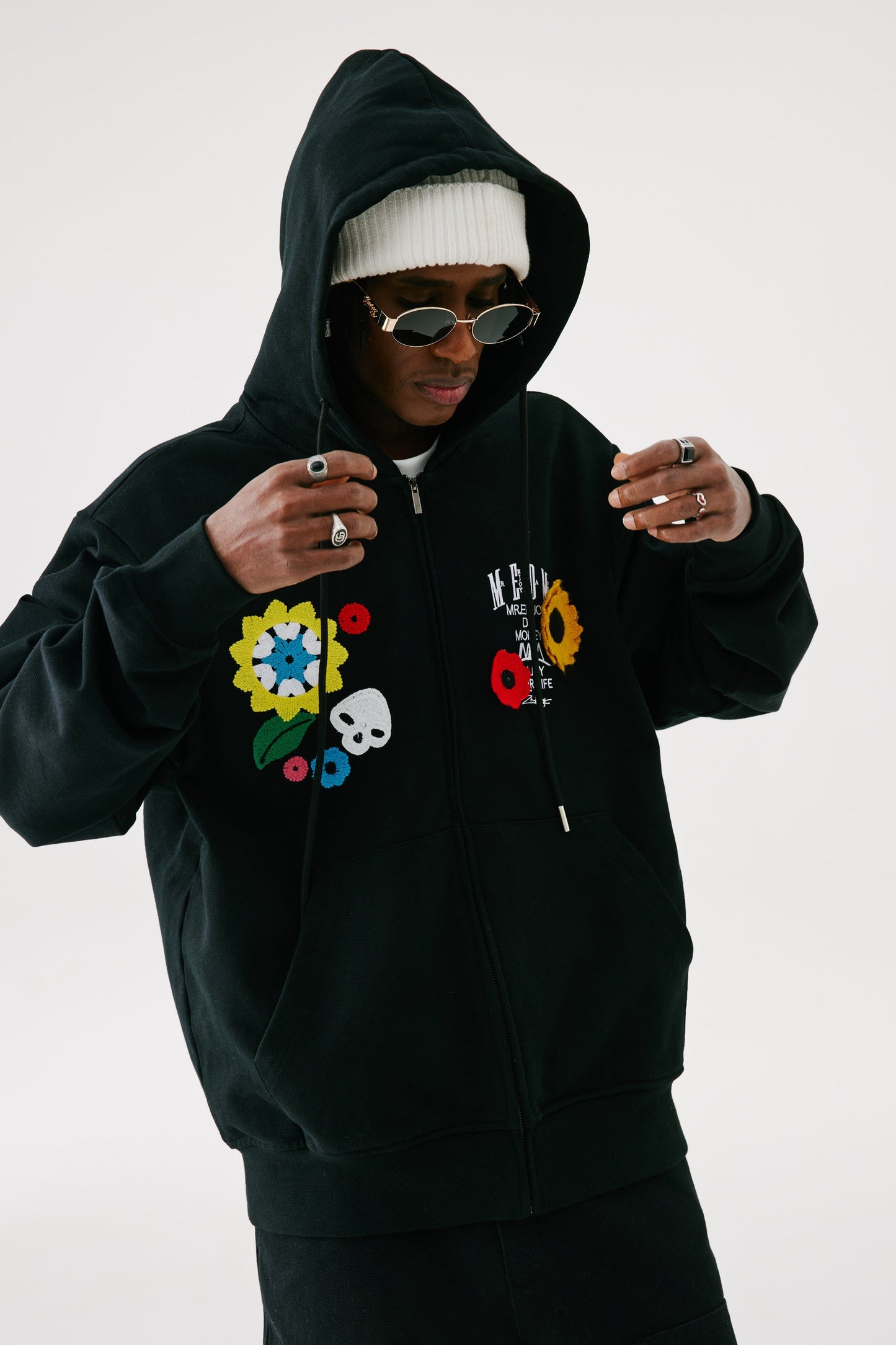 MEDM 꽃무늬 지퍼 후디