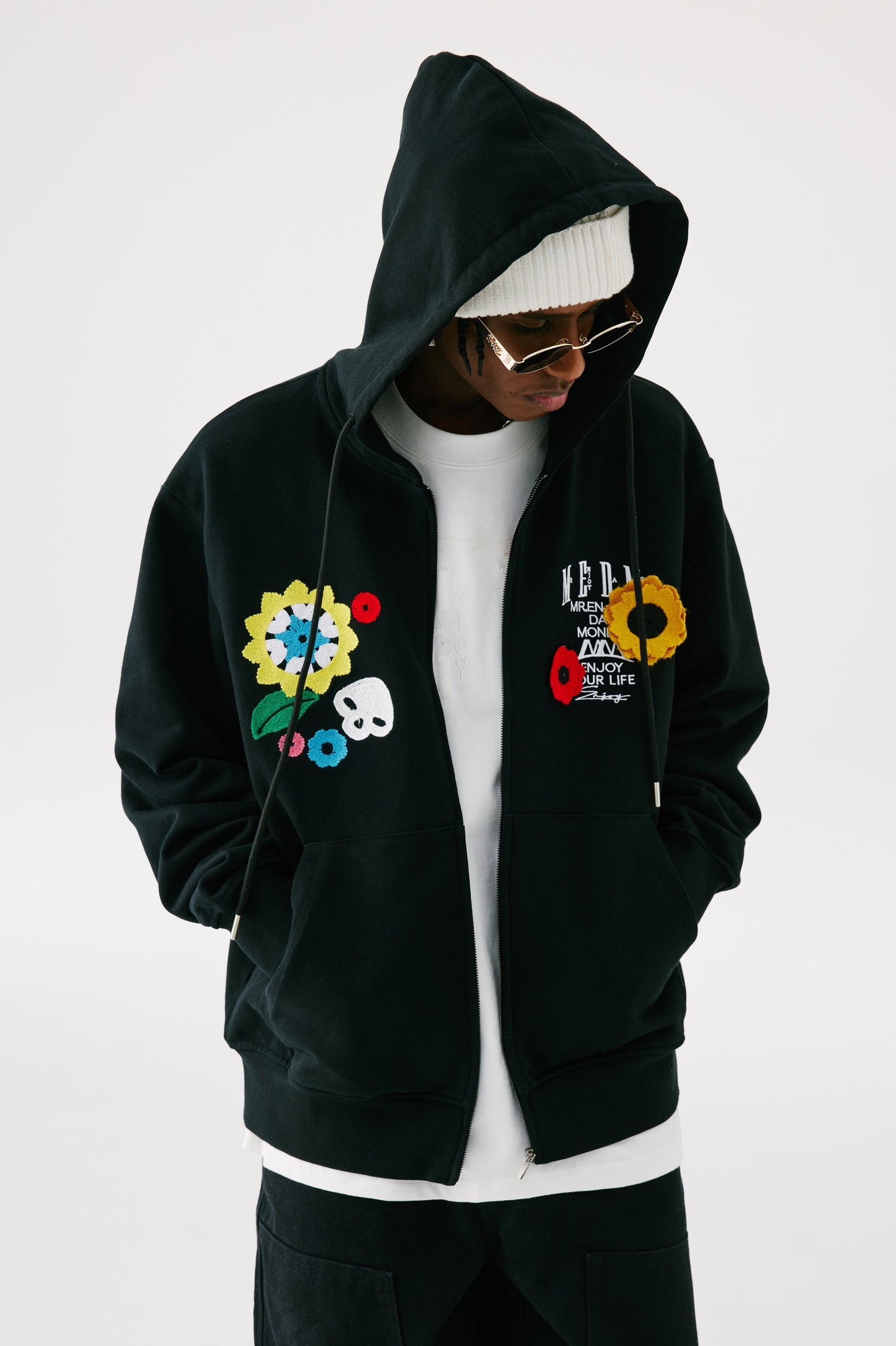 MEDM 꽃무늬 지퍼 후디