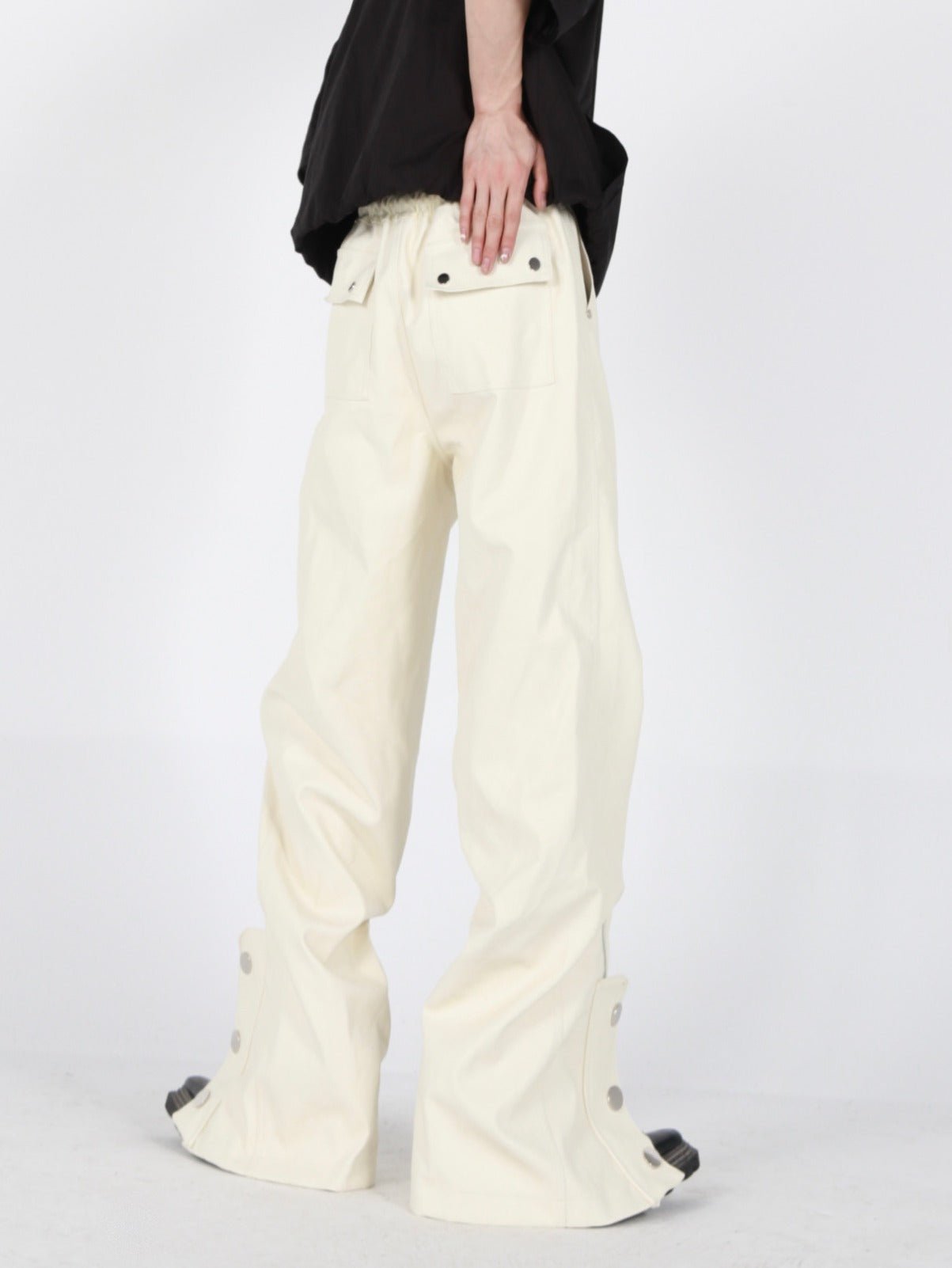 Button-Zip Faux Leather Pants with Thick Rope | Steatwear Trousers