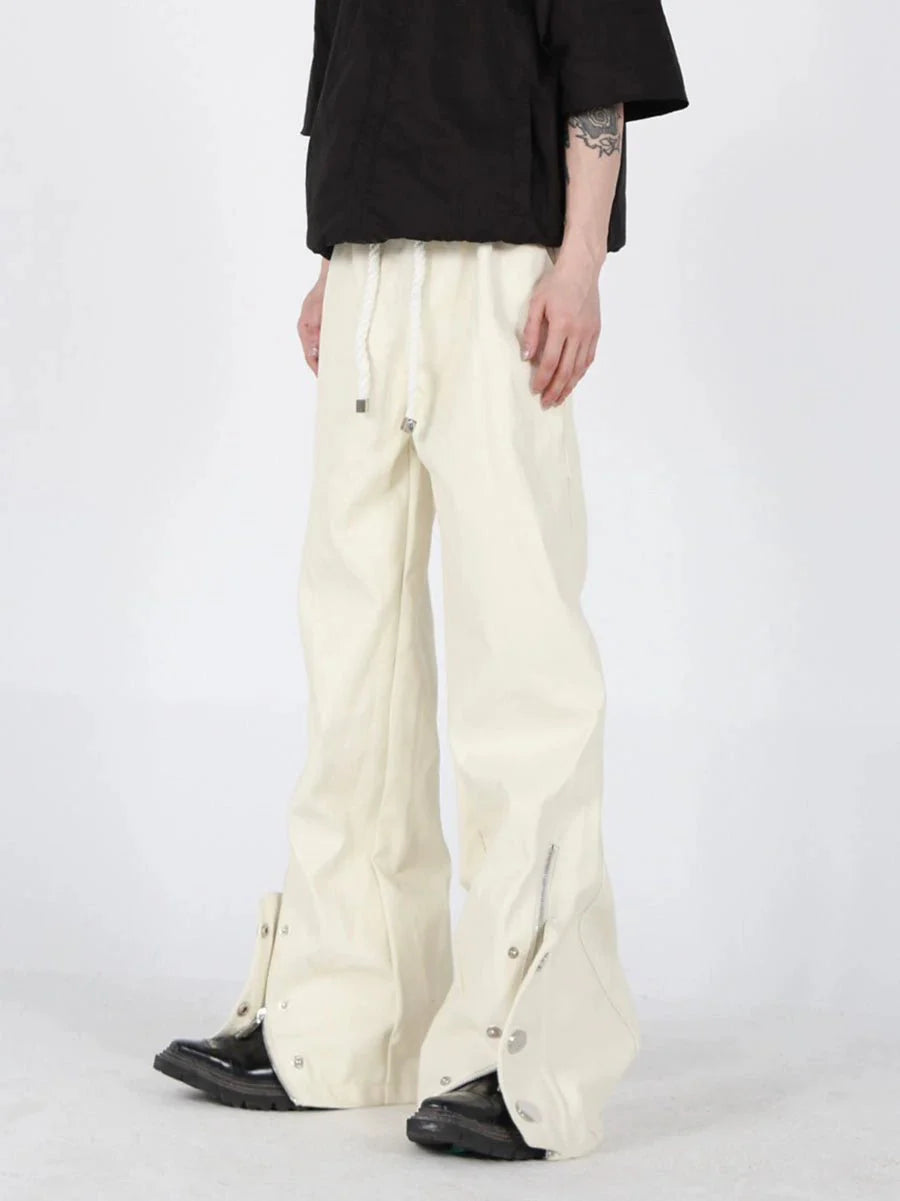 Button-Zip Faux Leather Pants with Thick Rope | Steatwear Trousers