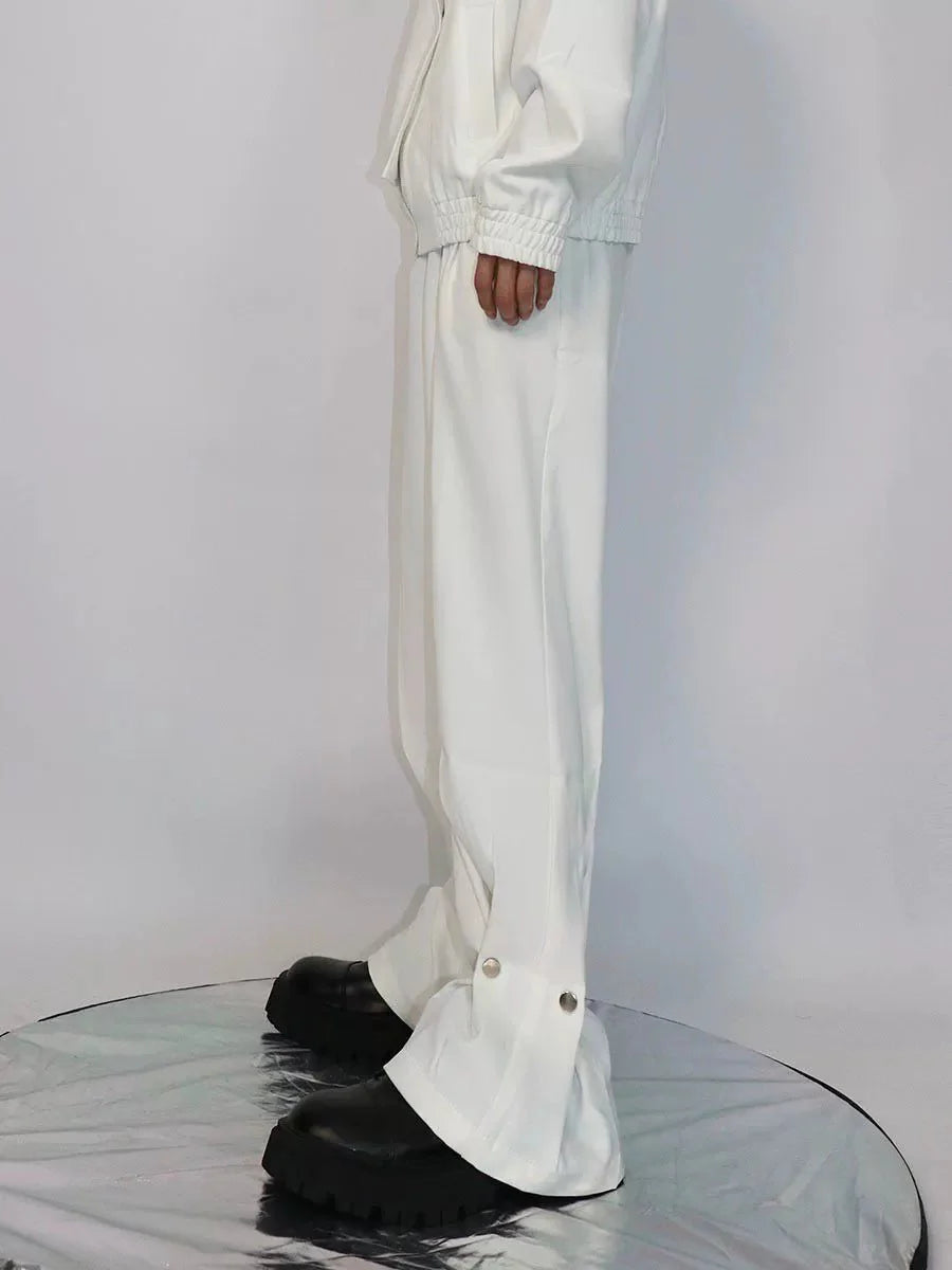 Casual Wide Leg Suit Pants with Unique Metal Button Detailing