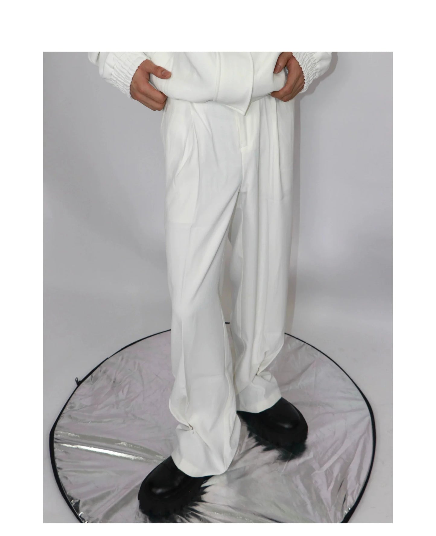 Casual Wide Leg Suit Pants with Unique Metal Button Detailing