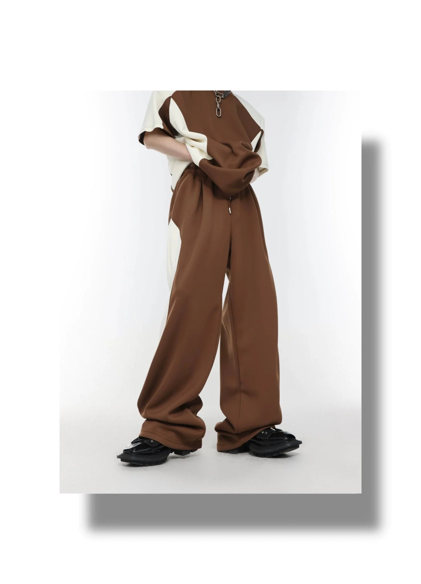 Color Blocking Shoulder Pad Short Sleeve Casual T-Shirt and Sports Set