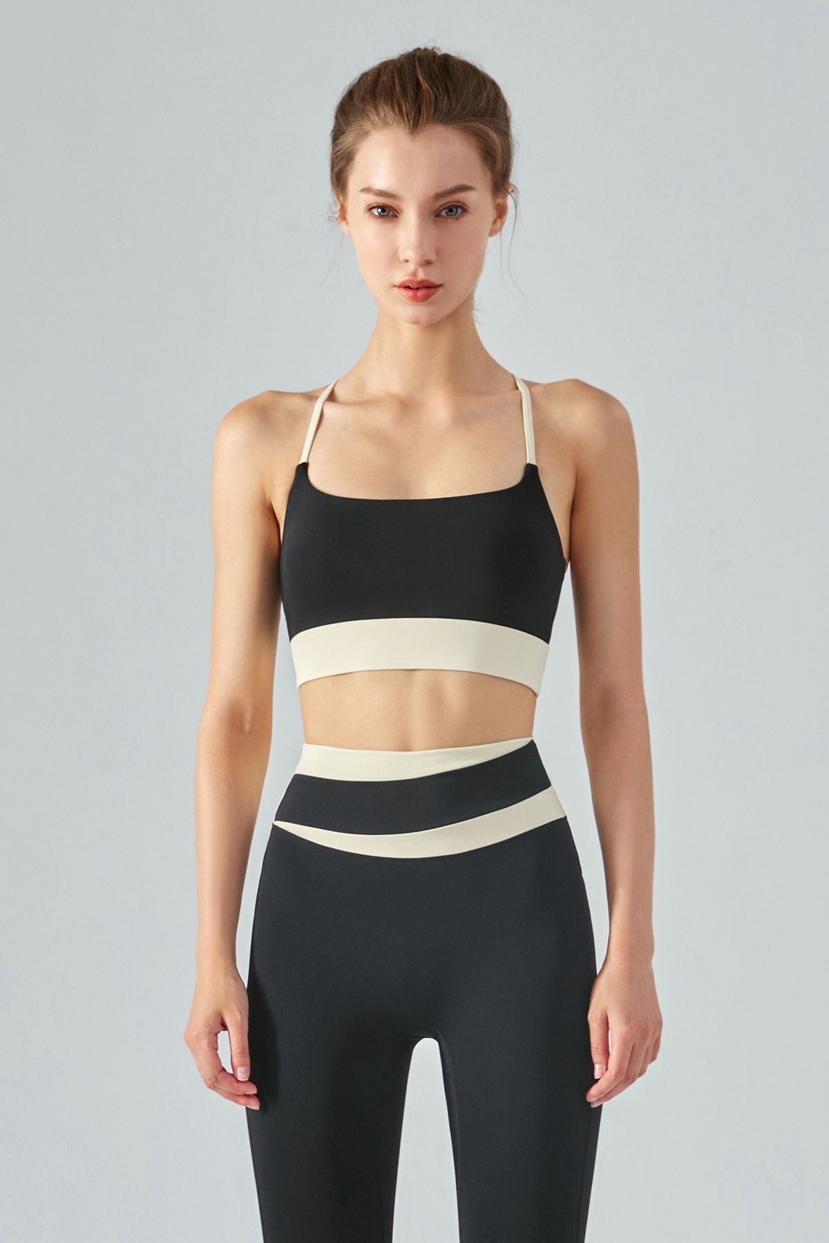 Colorblock Criss Cross Back Sports Bra