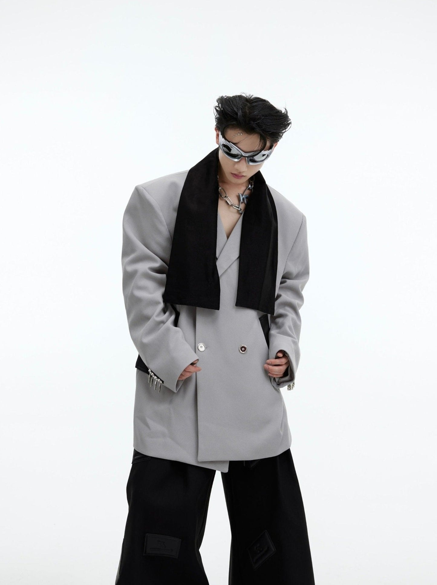 Contrast Tie Insert Suit Jacket | Dual-Tone Design Blazer