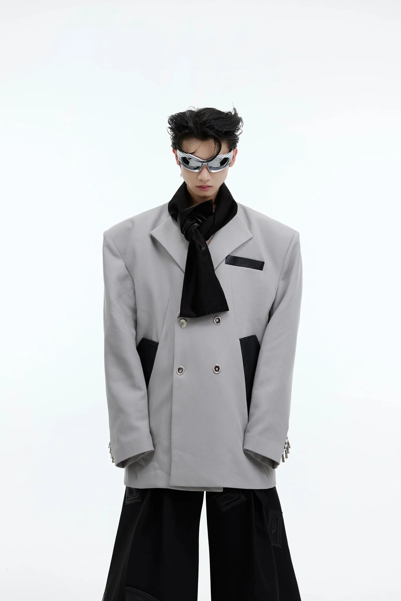 Contrast Tie Insert Suit Jacket | Dual-Tone Design Blazer