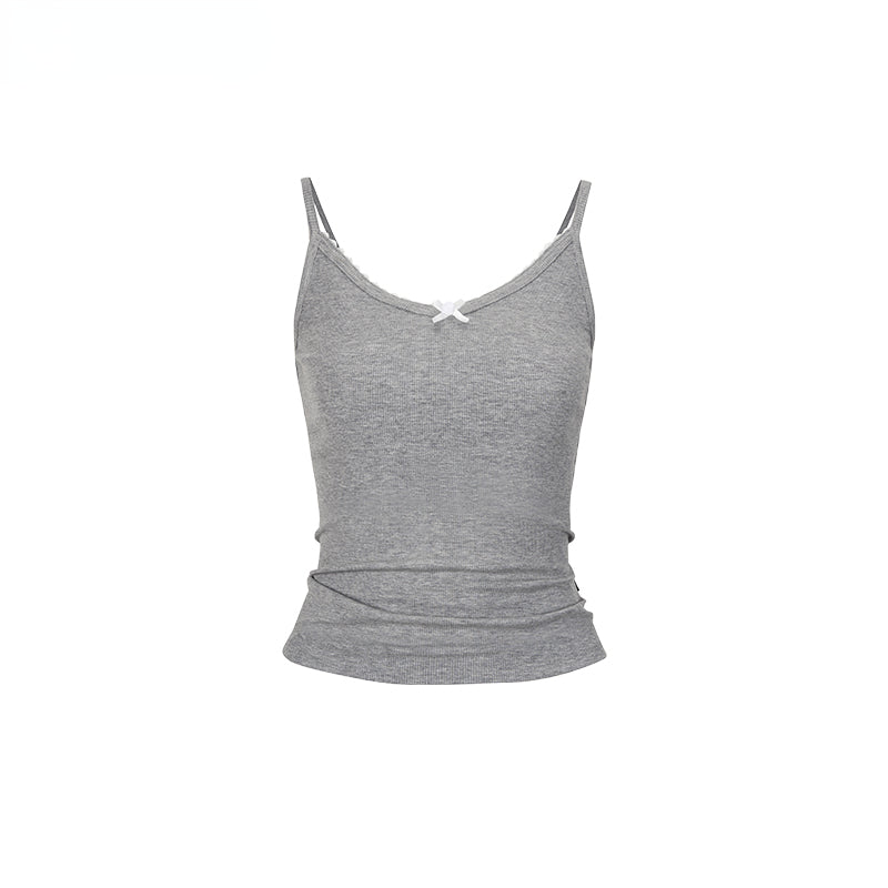 Lace Butterfly Bow Strap Tank Top & Short-sleeve