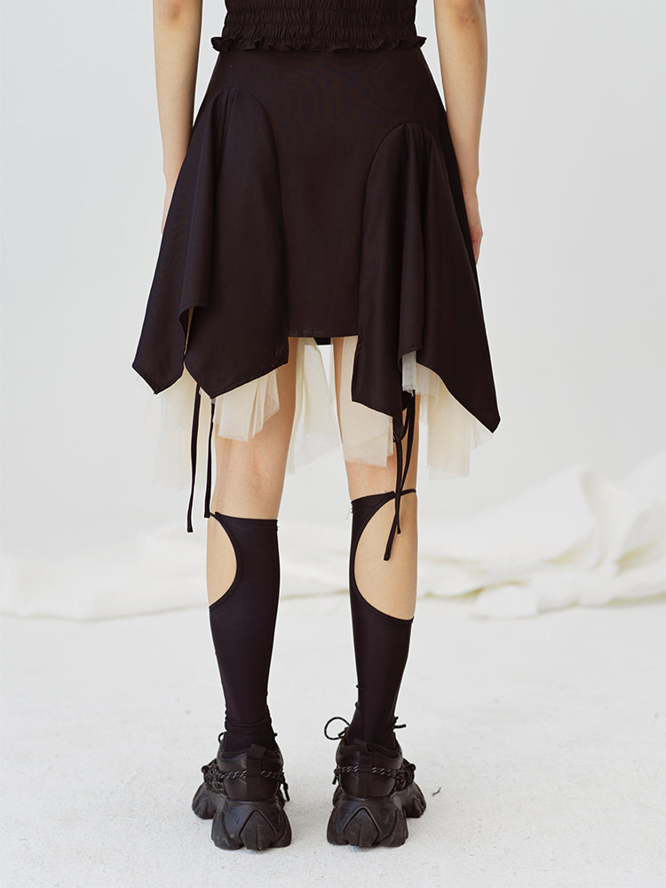 Pleated Mesh Double-layer Skirt