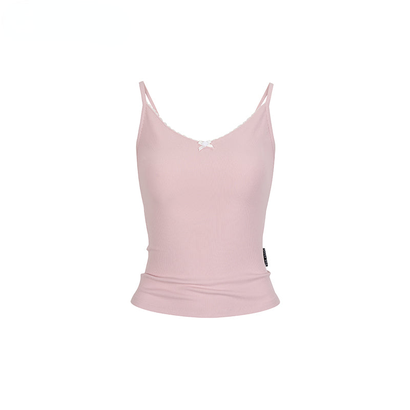 Lace Butterfly Bow Strap Tank Top & Short-sleeve