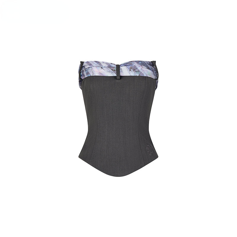 Gray & Black Short Bandeau with Bow Strap Tank Top