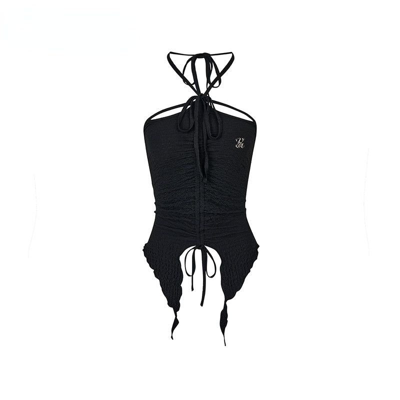 Black & Blue Irregular Drawstring Slimming Tank Top