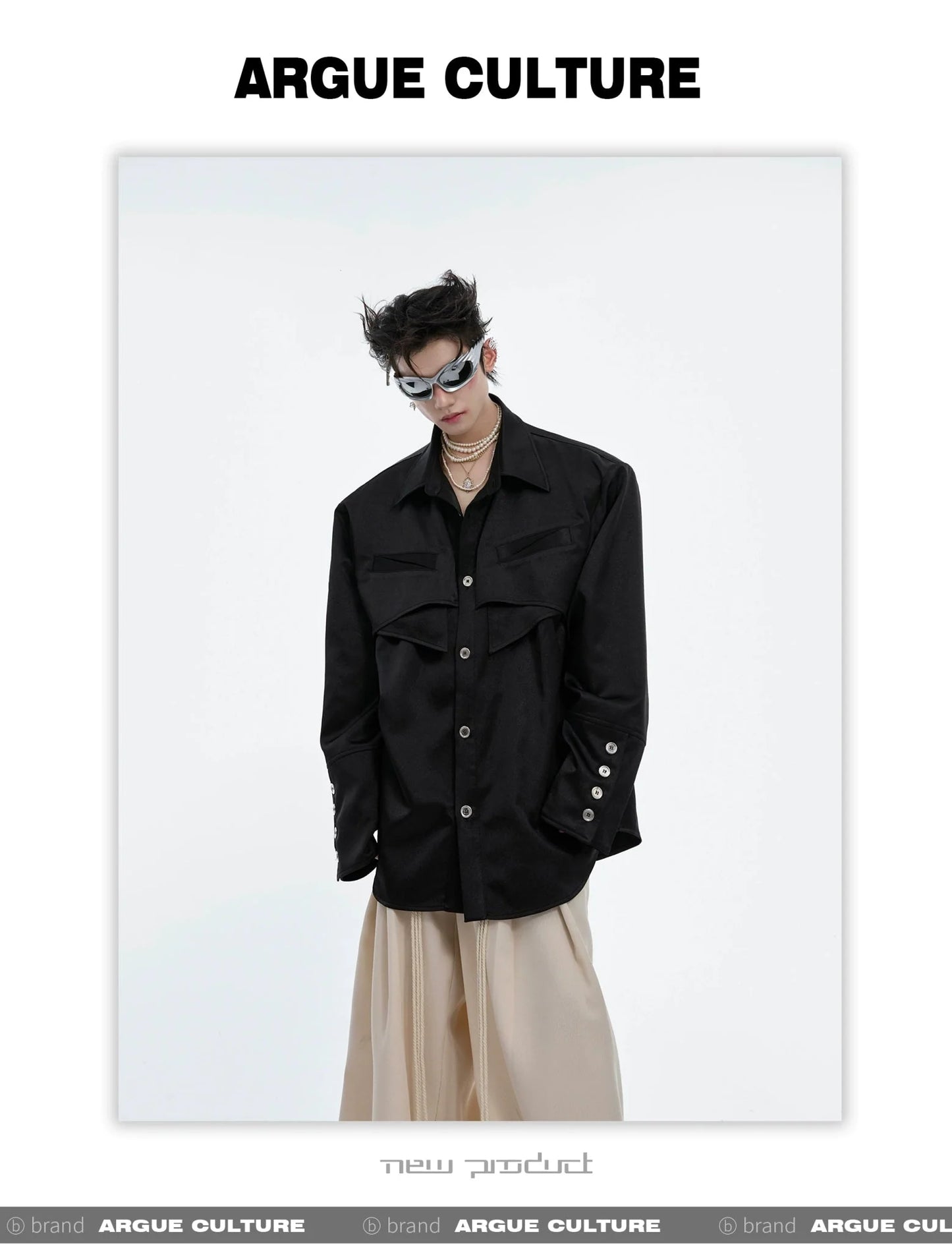 Deconstruct Metallic Long Sleeve Shirt with Removable Shoulder Pads