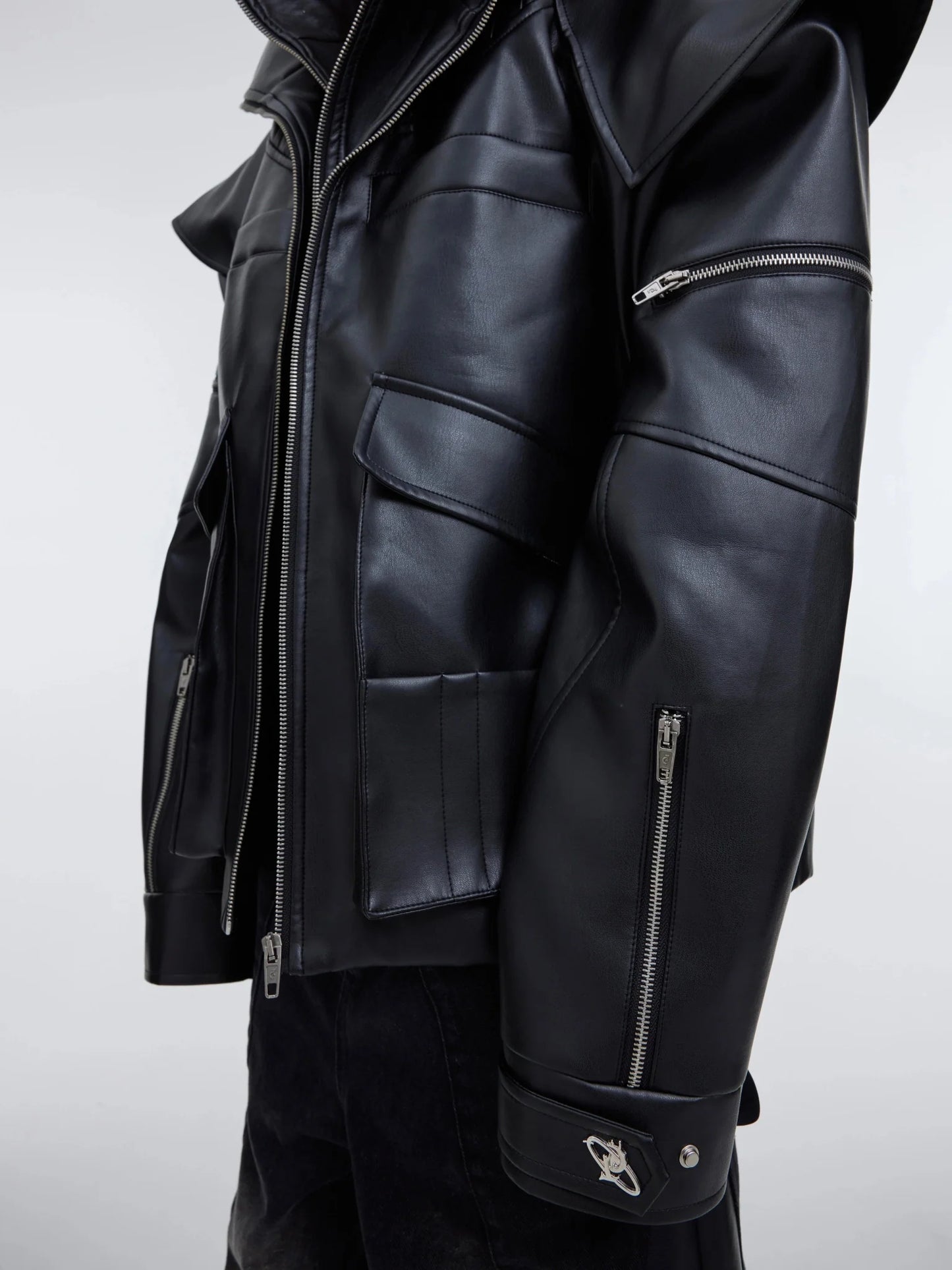 Deconstructed Double-Layer Zip Faux Leather Jacket | Heavyweight Two-Piece Biker Coat