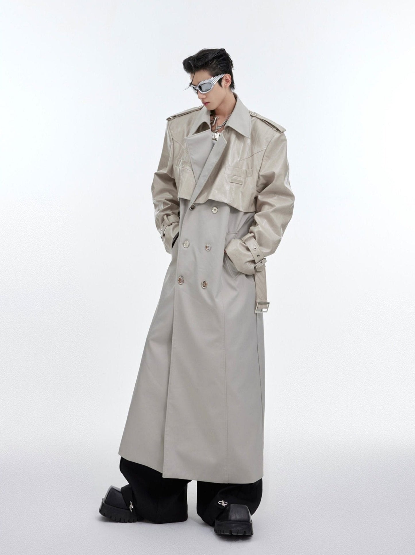 Deconstructed Faux Leather Overcoat | Designer Patchwork Trench