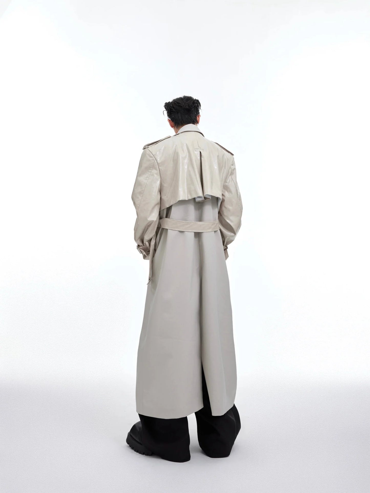 Deconstructed Faux Leather Overcoat | Designer Patchwork Trench