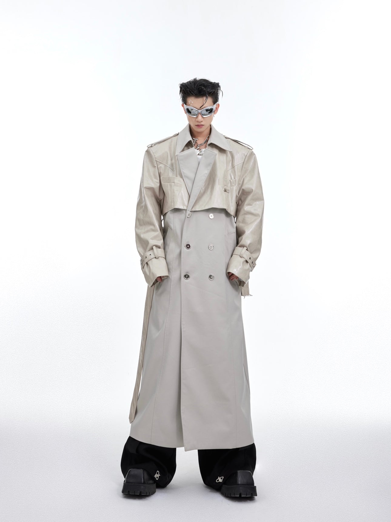 Deconstructed Faux Leather Overcoat | Designer Patchwork Trench