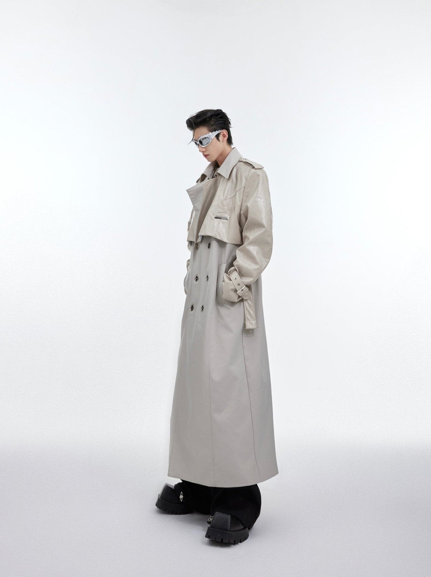 Deconstructed Faux Leather Overcoat | Designer Patchwork Trench