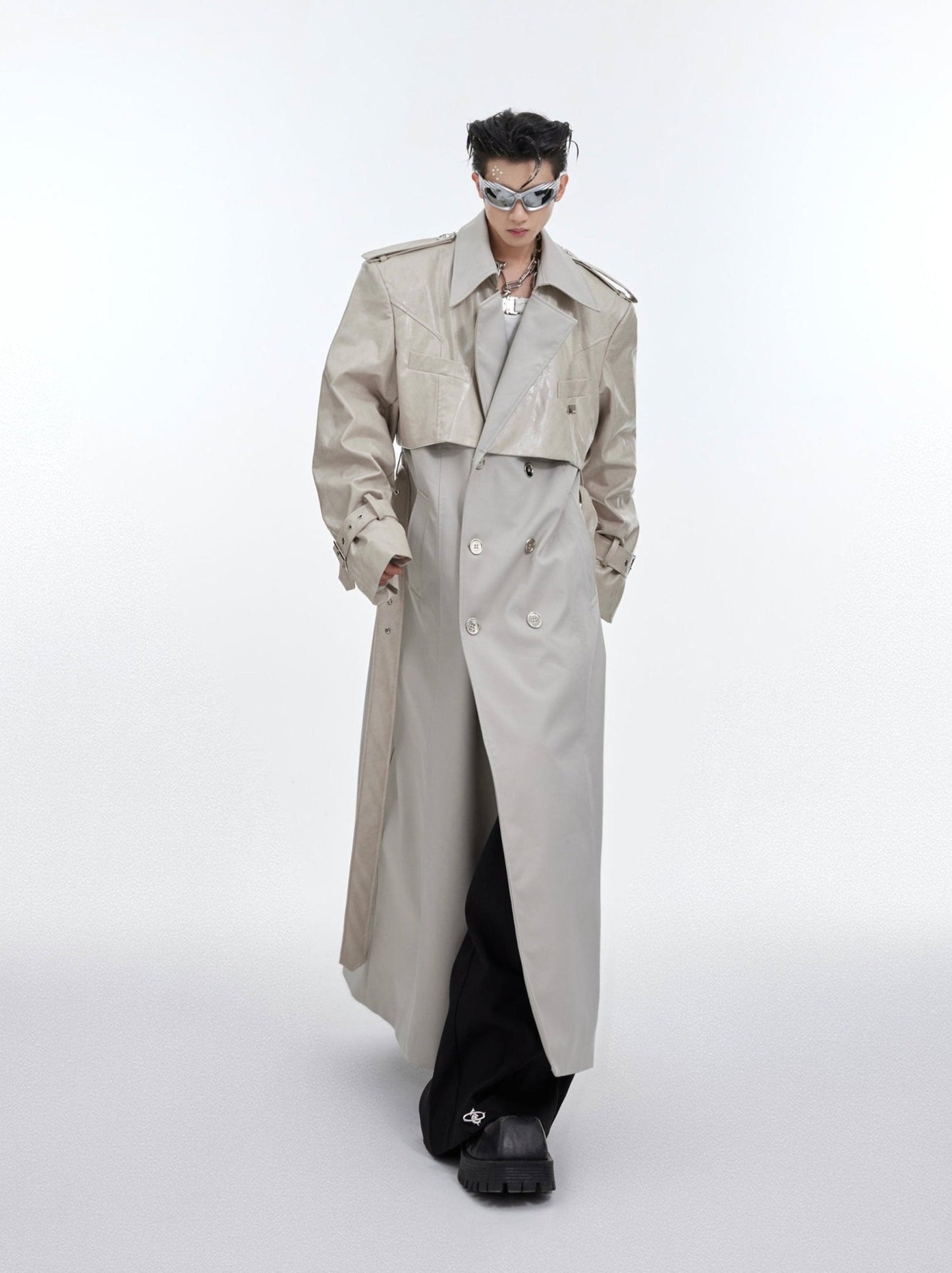 Deconstructed Faux Leather Overcoat | Designer Patchwork Trench