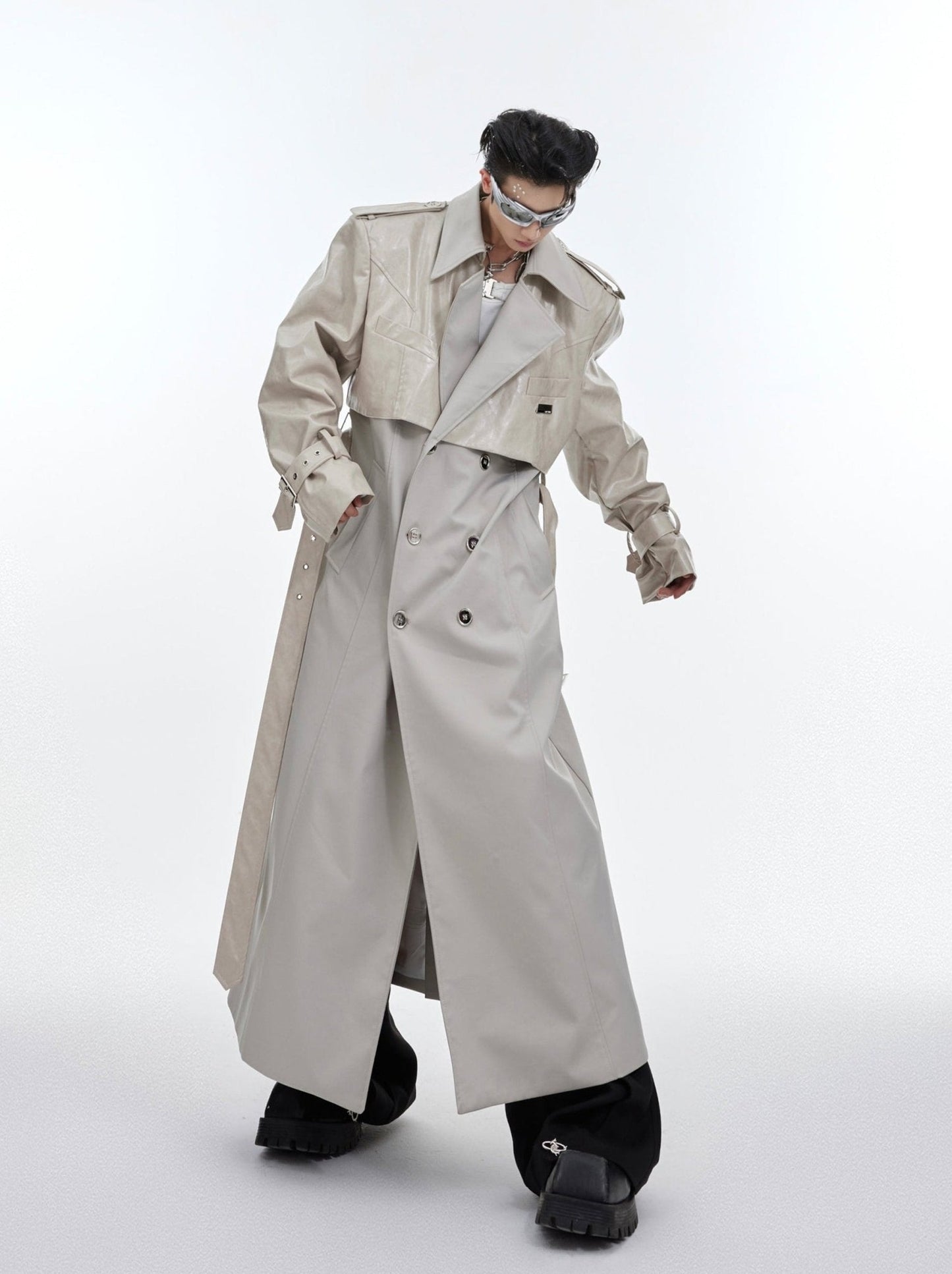 Deconstructed Faux Leather Overcoat | Designer Patchwork Trench