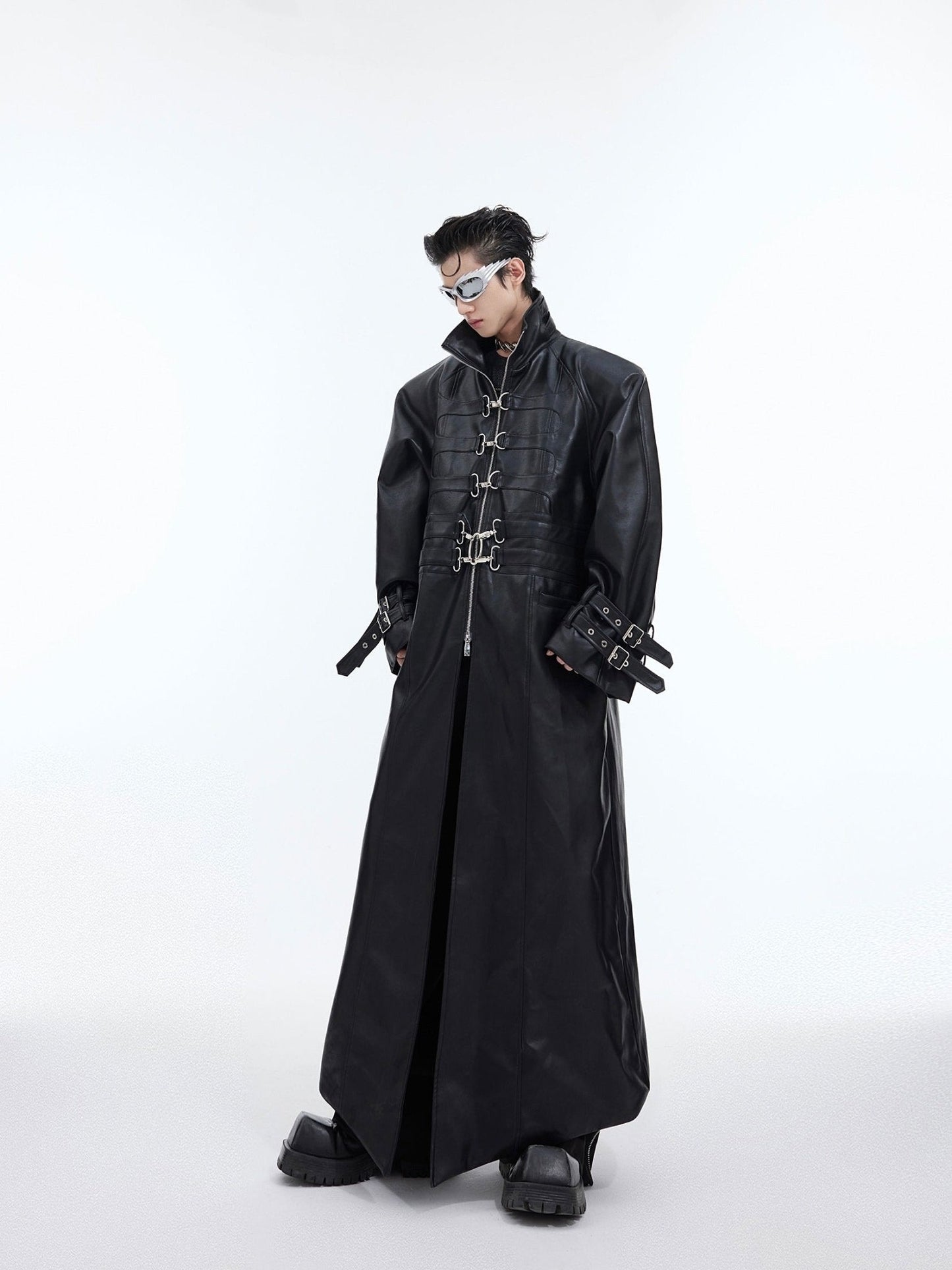 Deconstructed Faux Leather Overcoat | Split-Fold Loose Trench Outwear