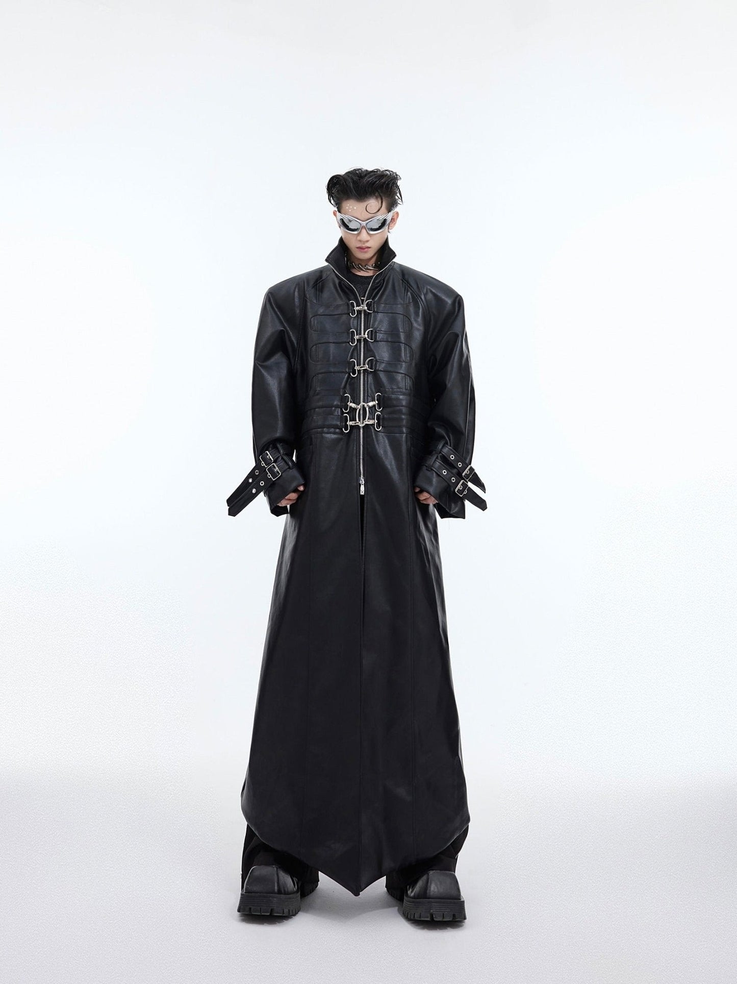 Deconstructed Faux Leather Overcoat | Split-Fold Loose Trench Outwear