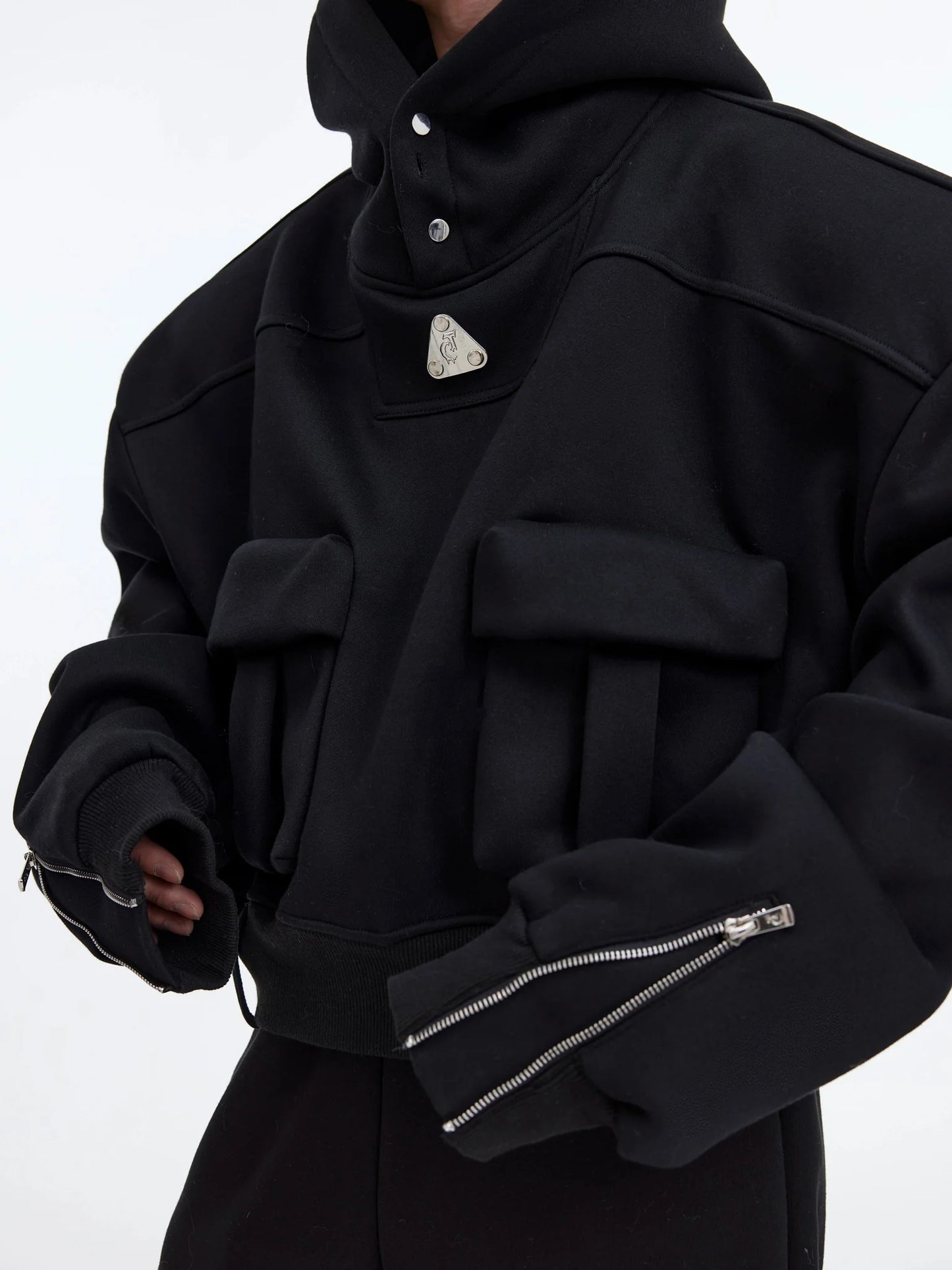 Deconstructed Heavy Hoodie with Large Pockets and Casual Sports Set