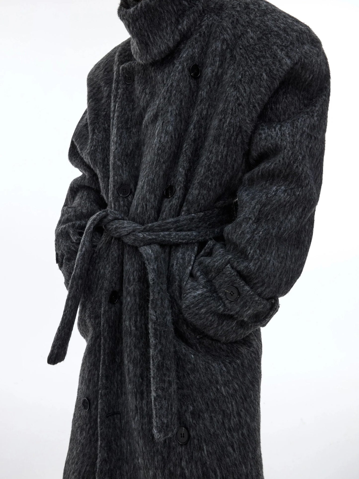 Deconstructed Layered Wool Coat | Belted Designer Longline Overcoat