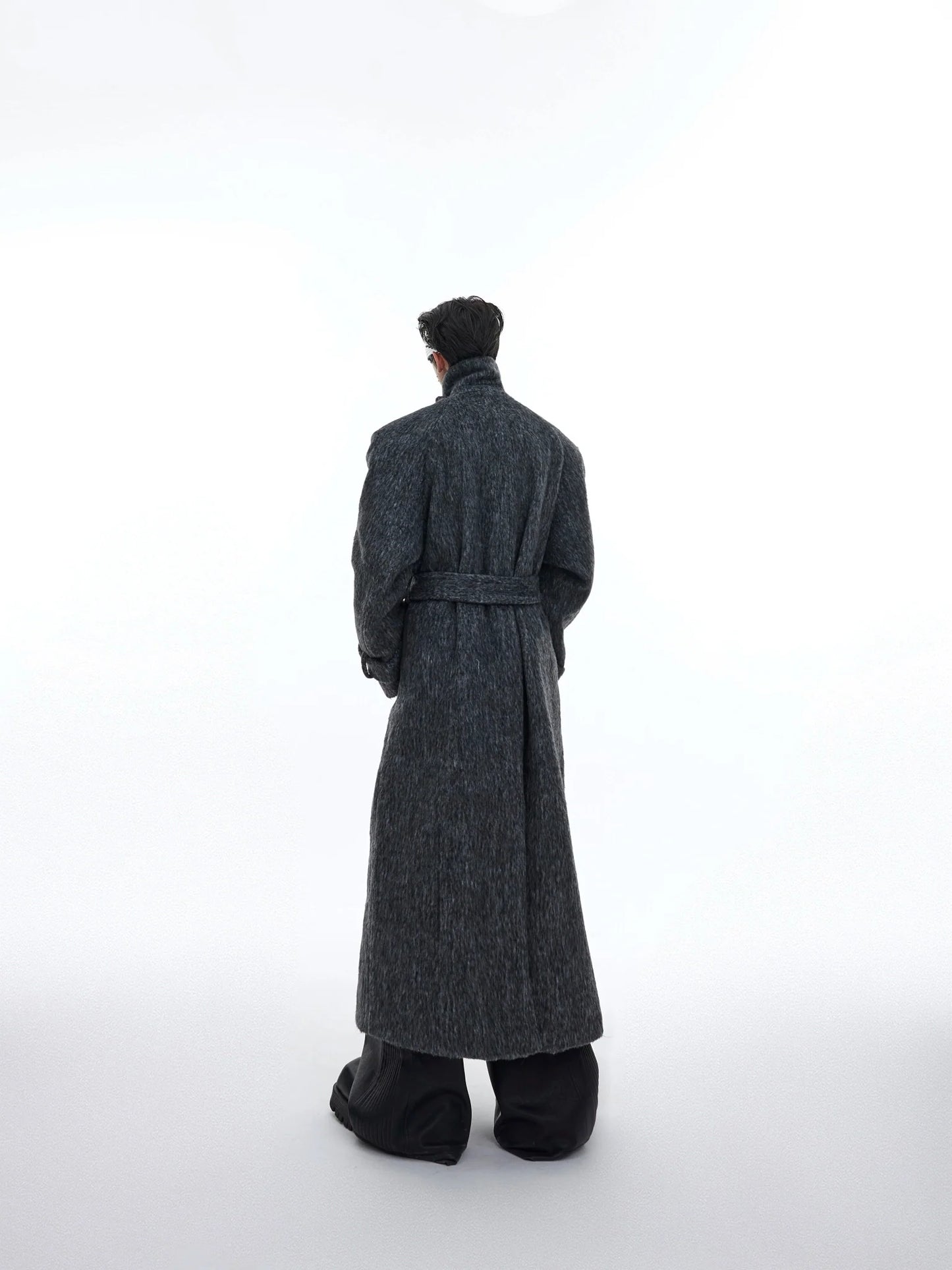 Deconstructed Layered Wool Coat | Belted Designer Longline Overcoat